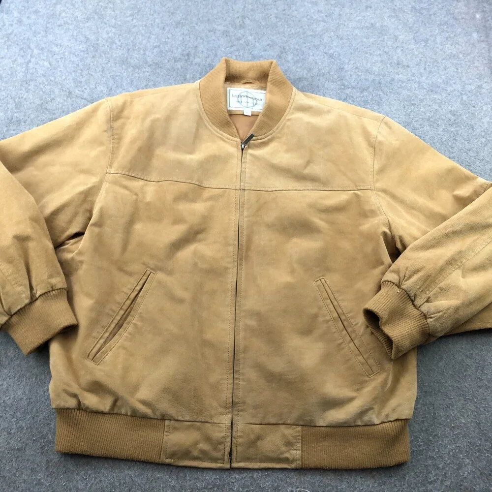 Boston Harbor Jacket Mens XL Beige Leather Bomber Zip Lined - Picture 2 of 15